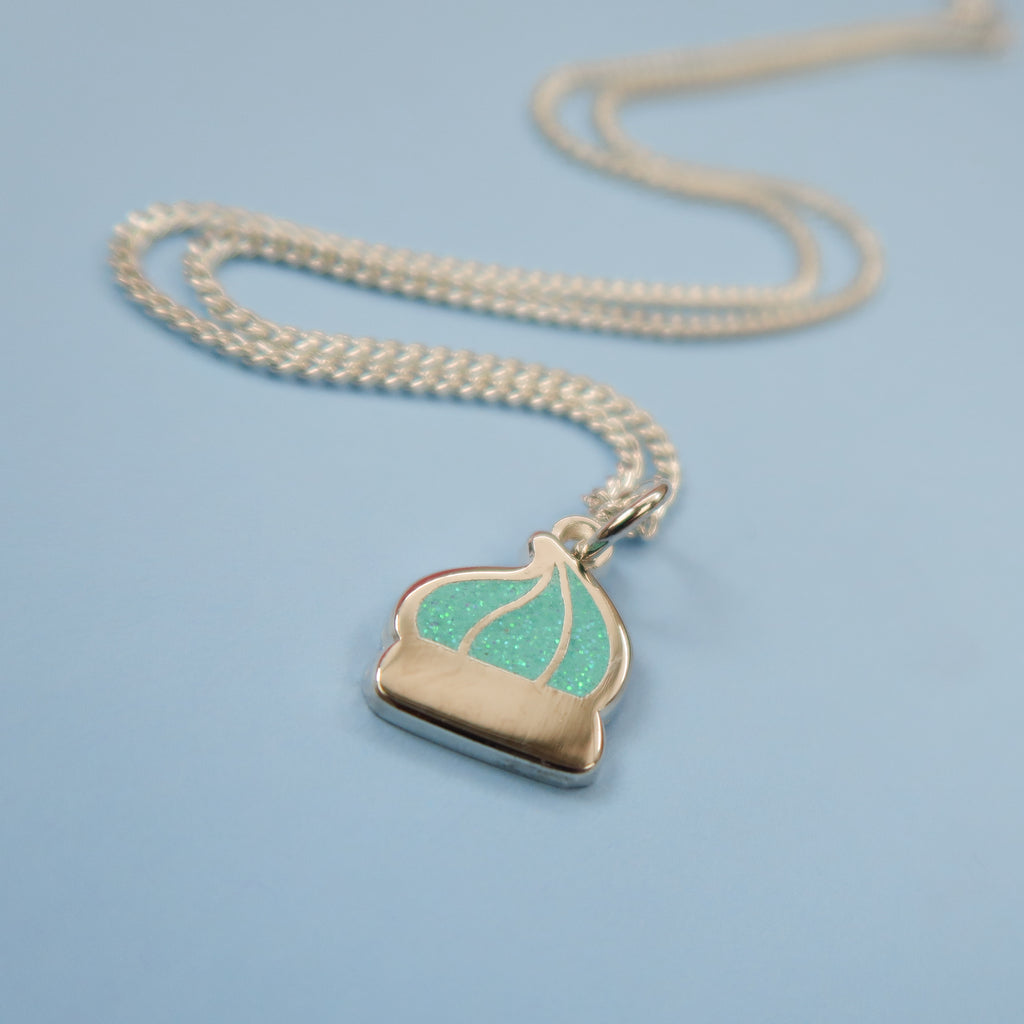Itty Bitty Silver Iced Gem Necklace with Mint Glitter