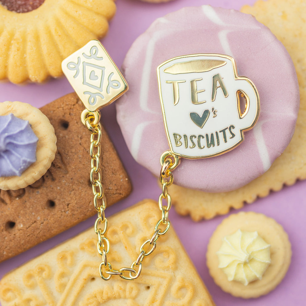 SALE - Tea Loves Biscuits Chained Enamel Pin Duo