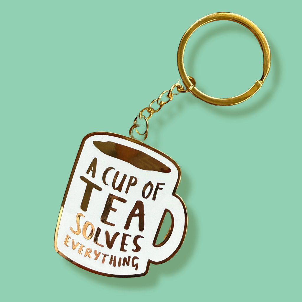 A Cup of Tea Solves Everything Enamel Keyring