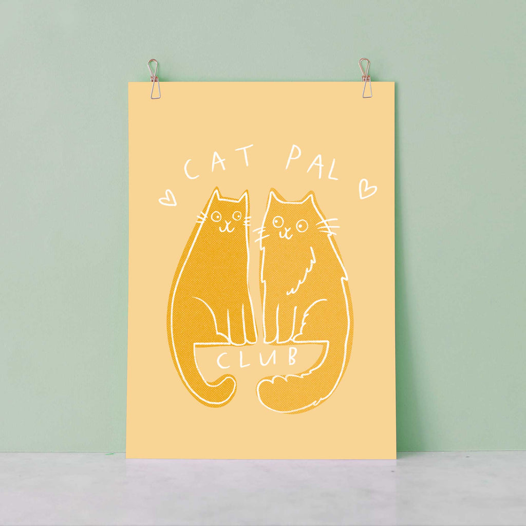 SALE - Cat Pal Club Print - Mustard