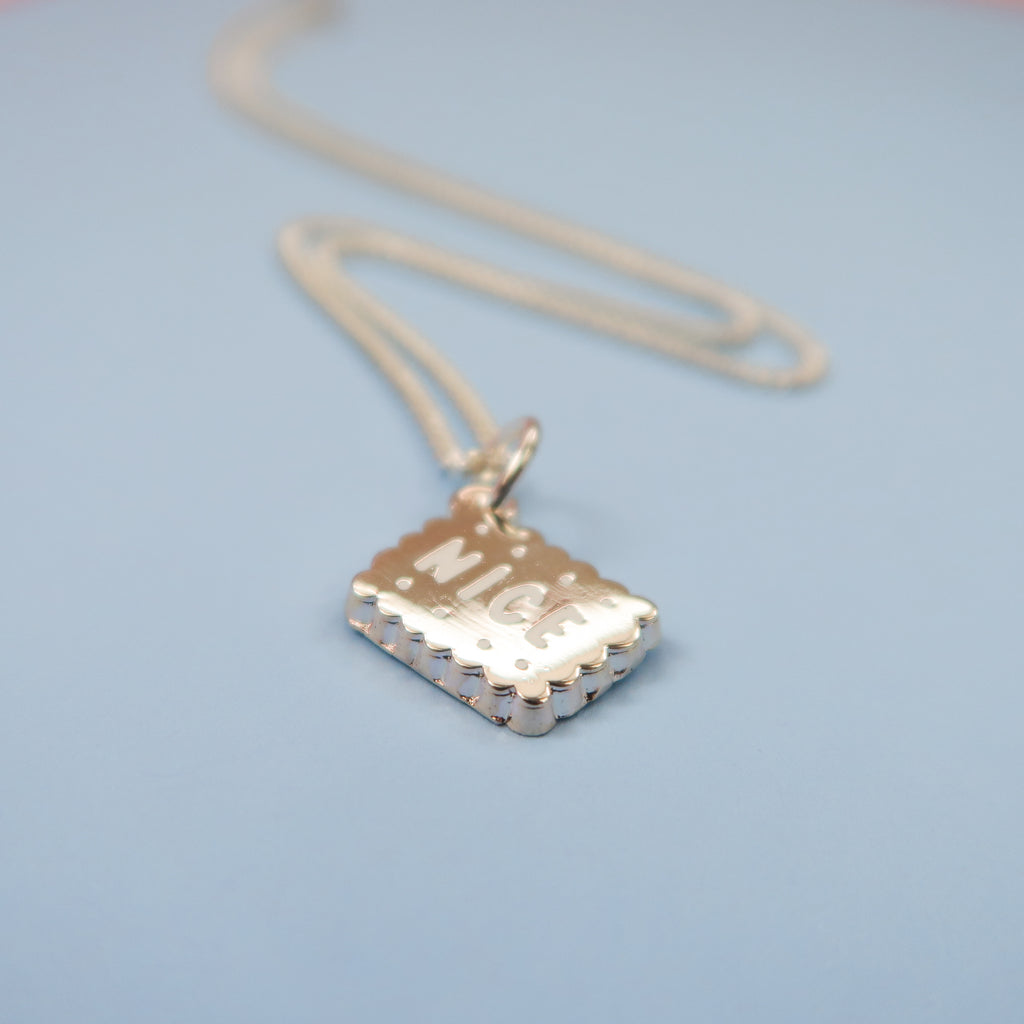 Silver Nice Biscuit Charm Necklace 