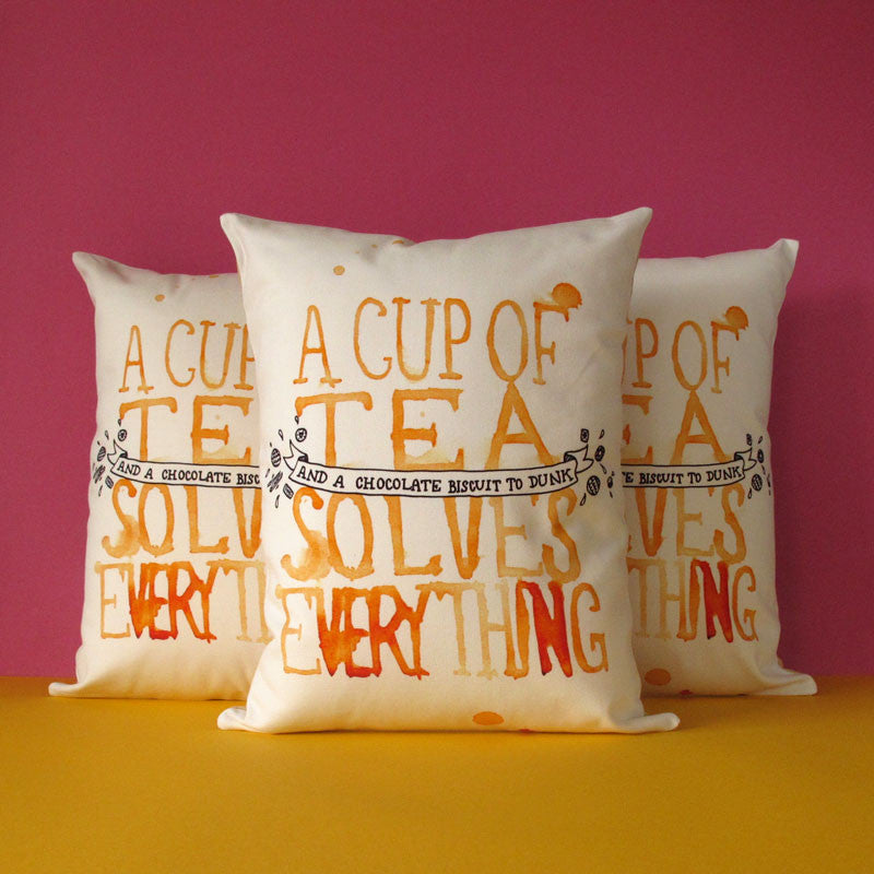 SALE - A Cup of Tea Solves Everything Printed Cushion