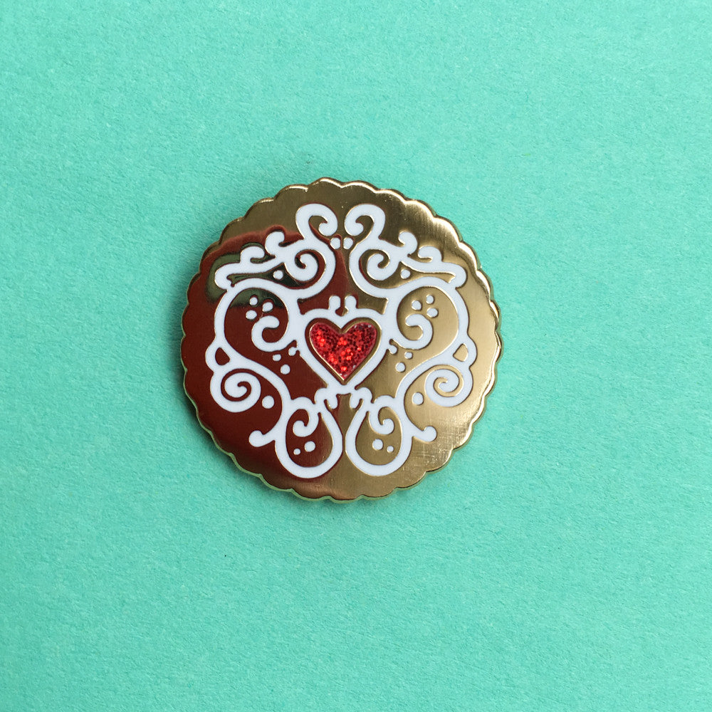 Golden Jammy Heart Biscuit Enamel Pin