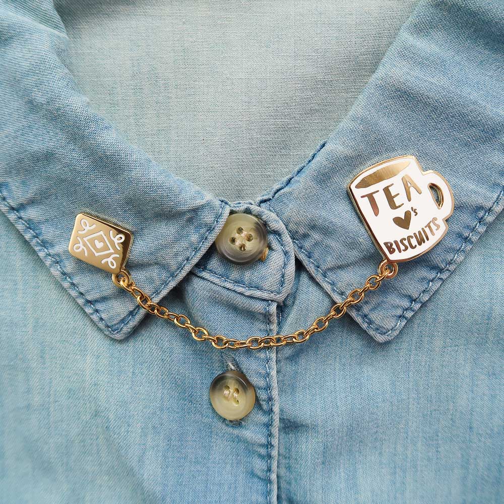 Tea Loves Biscuits Chained Enamel Pin Duo
